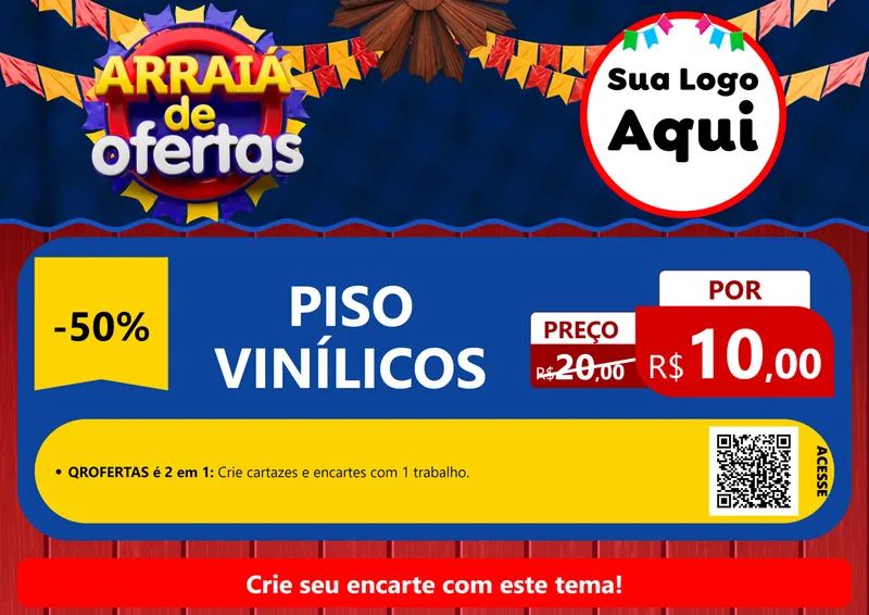 Modelo de Cartaz para Cartaz A4 Horizontal com o tema Arraiá de Ofertas para Material para Construção