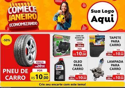 Modelo de Encarte para Encarte A4 Horizontal com o tema Comece Janeiro Economizando para Auto peças