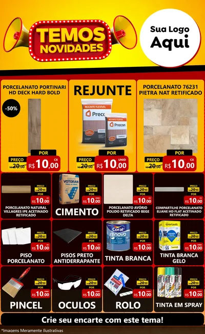 Modelo de Encarte para Encarte Grande com o tema Temos Novidades para Pisos e revestimentos