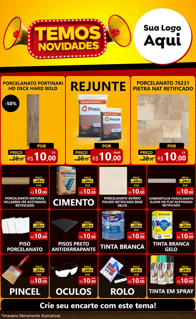 Modelo de Encarte para Encarte Grande com o tema Temos Novidades para Pisos e revestimentos