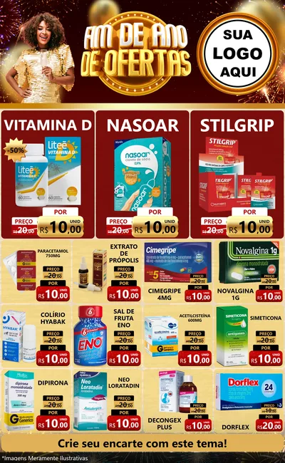 Modelo de Encarte para Encarte Grande com o tema Fim de Ano de Ofertas para Farmácia