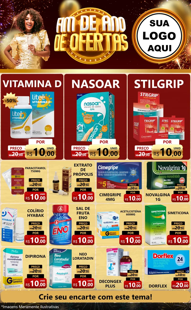 Modelo de Encarte para Encarte Grande com o tema Fim de Ano de Ofertas para Farmácia