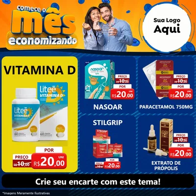 Modelo de Rede Social para Feed Facebook com o tema Comece O Mês Economizando para Farmácia