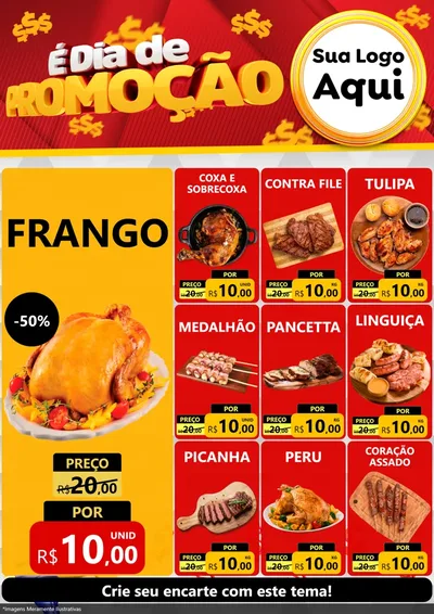 Modelo de Encarte para Encarte A4 Vertical com o tema É Dia De Promoção para Assados