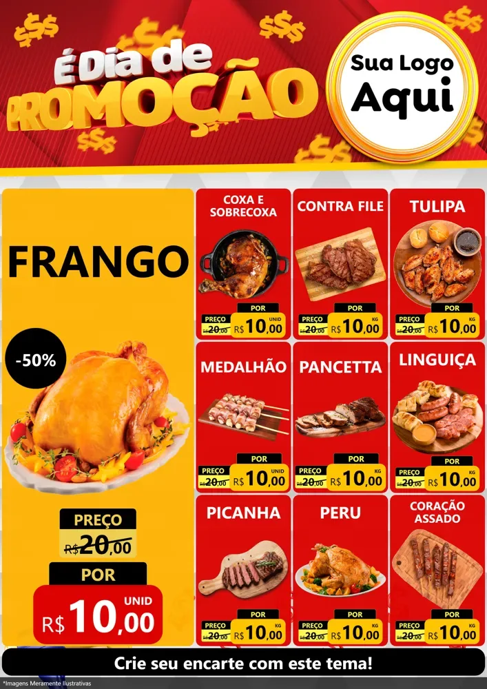 Modelo de Encarte para Encarte A4 Vertical com o tema É Dia De Promoção para Assados