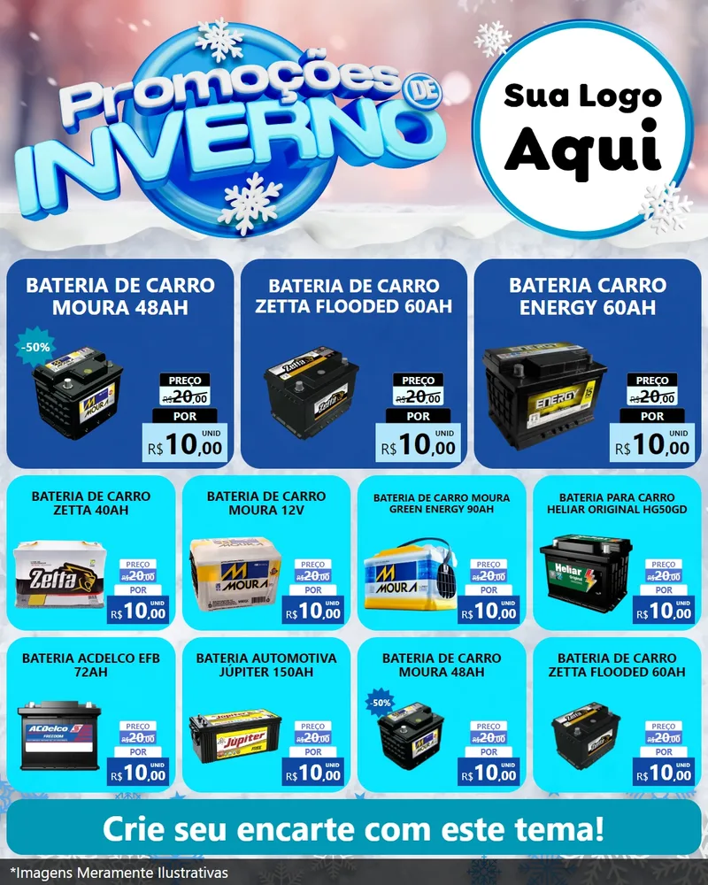 Modelo de Rede Social para Feed Instagram com o tema Promoções de Inverno para Baterias Elétricas