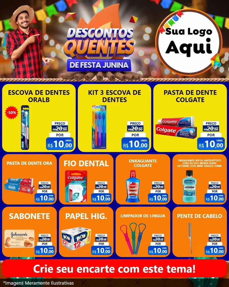 Modelo de Rede Social para Feed Instagram com o tema Descontos Quentes de Festa Junina para Higiene Pessoal