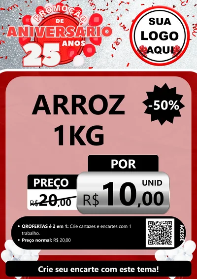 Modelo de Cartaz para Cartaz A4 Vertical com o tema Promoção de Aniversário - 25Anos para Supermercado