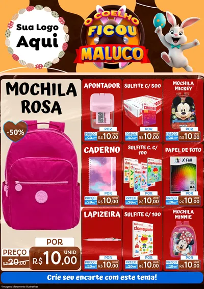 Modelo de Encarte para Encarte A4 Vertical com o tema O Coelho Ficou Maluco - Páscoa para Papelaria