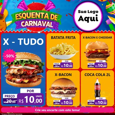 Modelo de Rede Social para Feed Facebook com o tema Esquenta de Carnaval para Hamburgueria