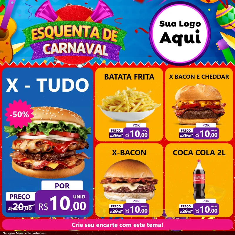 Modelo de Rede Social para Feed Facebook com o tema Esquenta de Carnaval para Hamburgueria