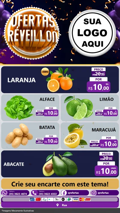 Modelo de TV para TV Vertical com o tema Ofertas de Réveillon para Hortifrúti