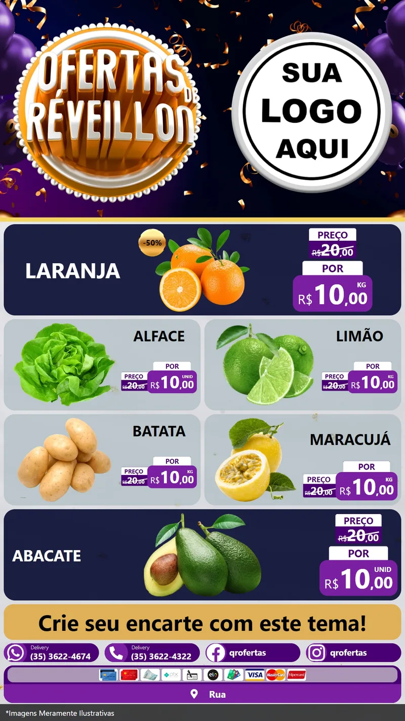 Modelo de TV para TV Vertical com o tema Ofertas de Réveillon para Hortifrúti