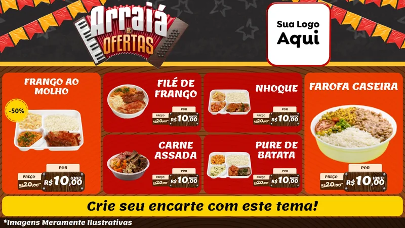 Modelo de TV para TV Horizontal com o tema Arraiá de Ofertas - Junina para Restaurante