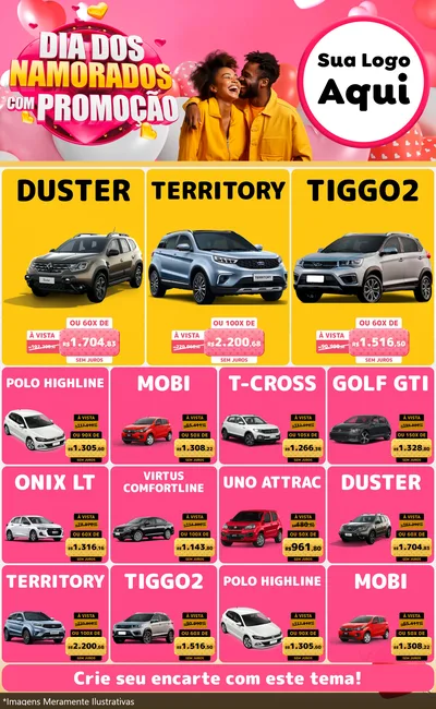 Modelo de Encarte para Encarte Grande com o tema Dia dos Namorados com Promoção para Concessionaria de Carros