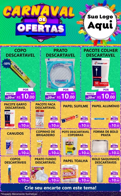 Modelo de Encarte para Encarte Grande com o tema Carnaval de Ofertas para Embalagens