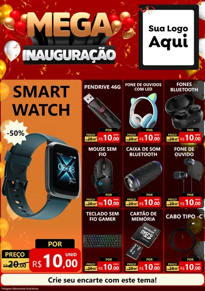 Modelo de Encarte para Encarte A4 Vertical com o tema Mega Inauguração para Informática