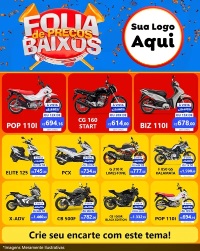 Modelo de Rede Social para Feed Instagram com o tema Folia de Preços Baixos para Concessionaria de Motos