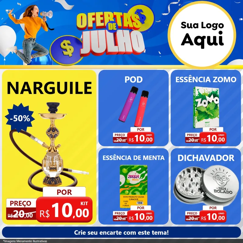Modelo de Rede Social para Feed Facebook com o tema Ofertas de Julho para Tabacaria