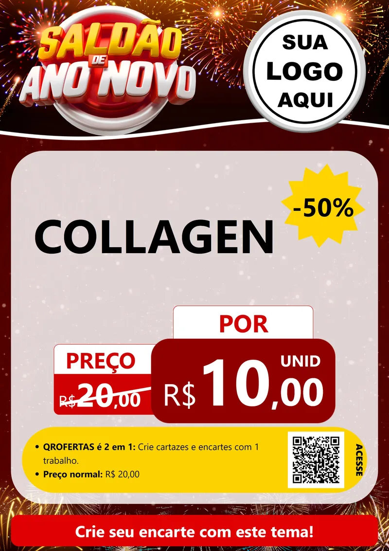 Modelo de Cartaz para Cartaz A4 Vertical com o tema Saldão de Ano Novo para Suplementos alimentares