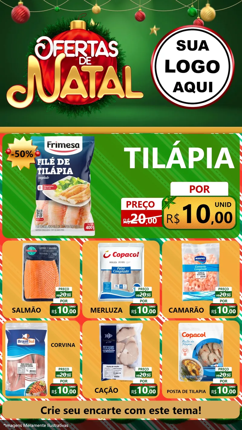 Modelo de Rede Social para Stories com o tema Ofertas de Natal para Peixaria