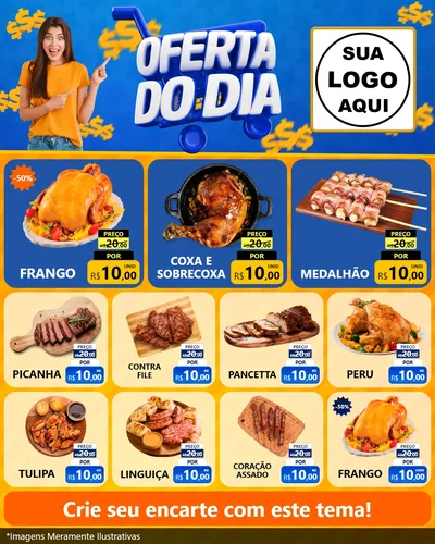 Modelo de Rede Social para Feed Instagram com o tema Oferta do Dia para Assados