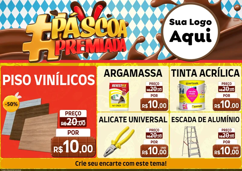 Modelo de Encarte para Encarte A4 Horizontal com o tema Páscoa Premiada para Material para Construção