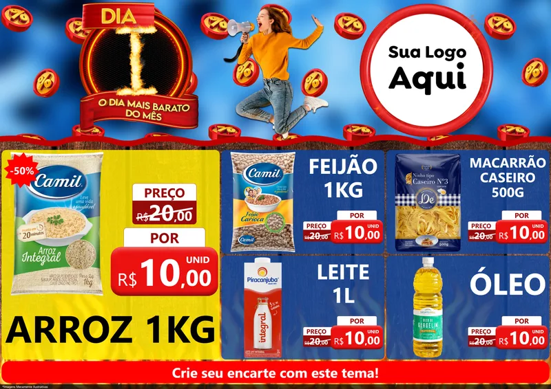 Modelo de Encarte para Encarte A4 Horizontal com o tema Dia I - O Dia Mais Barato Do Mês para Supermercado
