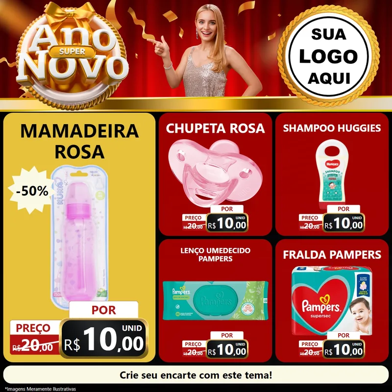 Modelo de Rede Social para Feed Facebook com o tema Super Ano Novo para Bebês