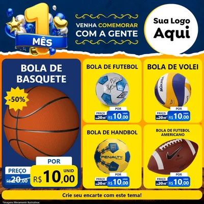 Modelo de Rede Social para Feed Facebook com o tema Um Mês de Aniversário para Artigos Esportivos