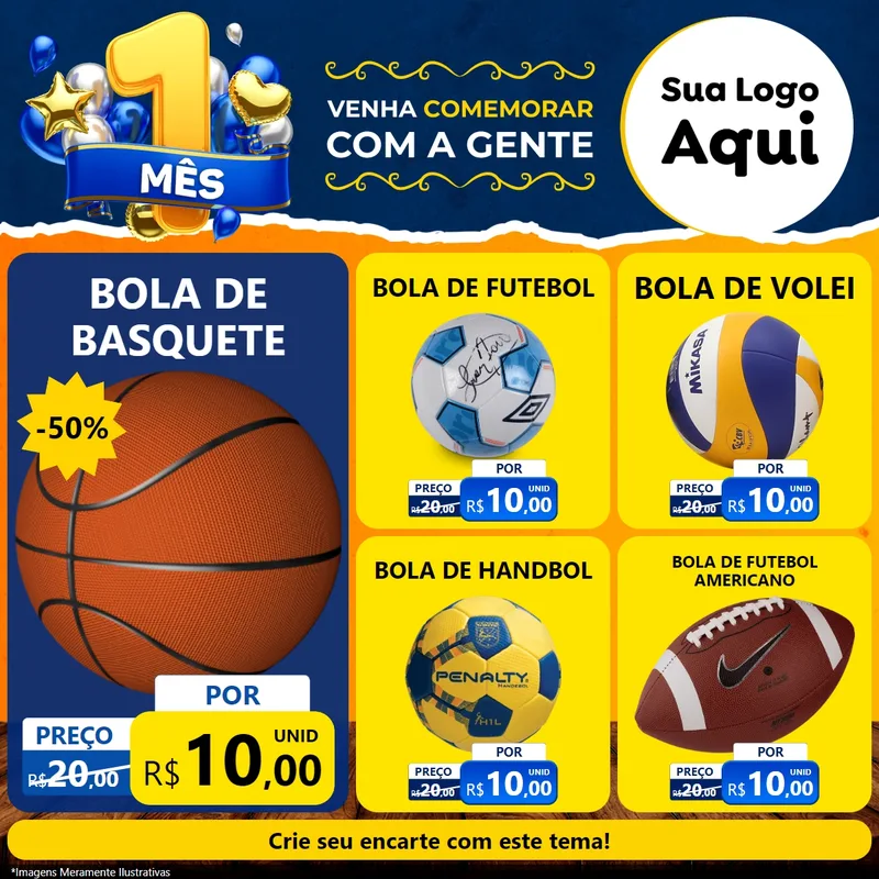 Modelo de Rede Social para Feed Facebook com o tema Um Mês de Aniversário para Artigos Esportivos