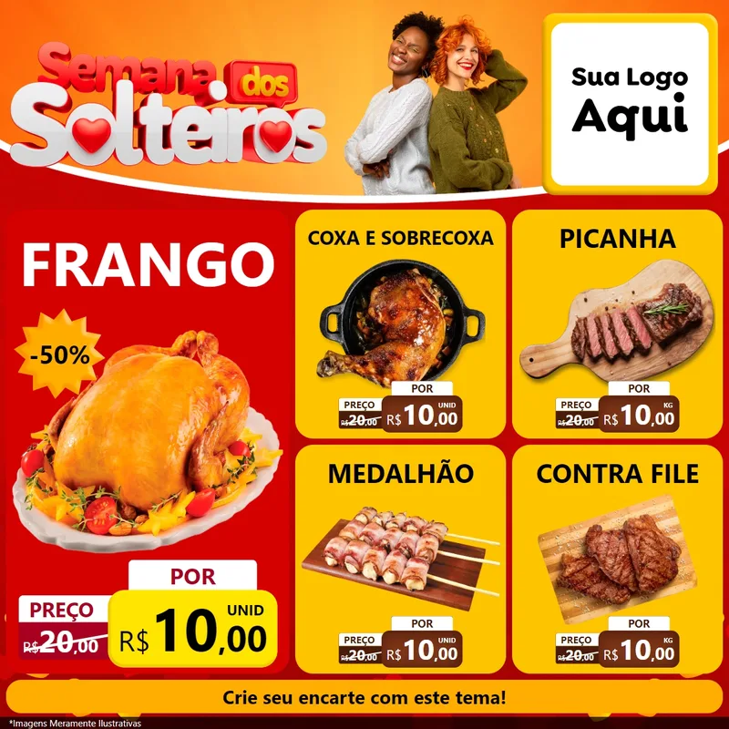 Modelo de Rede Social para Feed Facebook com o tema Semana dos Solteiros para Assados