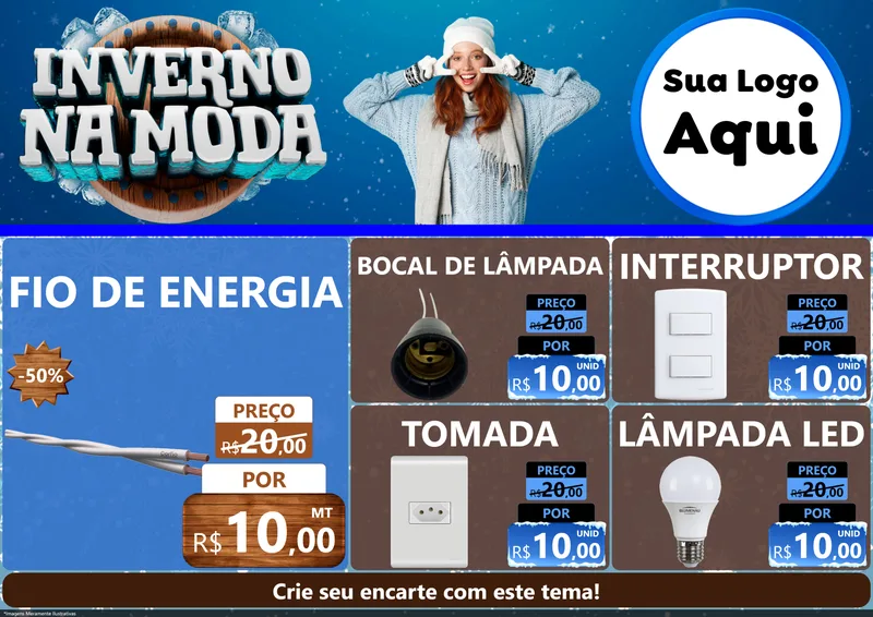 Modelo de Encarte para Encarte A4 Horizontal com o tema Inverno na Moda para Materiais Elétricos