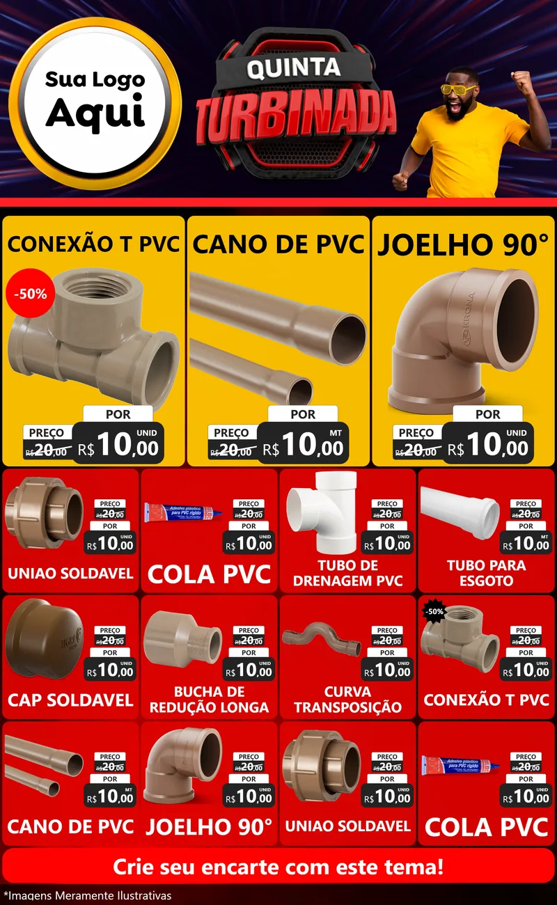 Modelo de Encarte para Encarte Grande com o tema Quinta Turbinada para Tubos e conexões