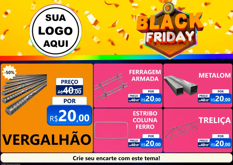 Modelo de Encarte para Encarte A4 Horizontal com o tema Black Friday para Ferragens