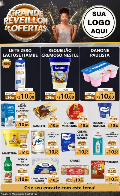 Modelo de Encarte para Encarte Grande com o tema Grande Réveillon de Ofertas para Frios e Laticínios