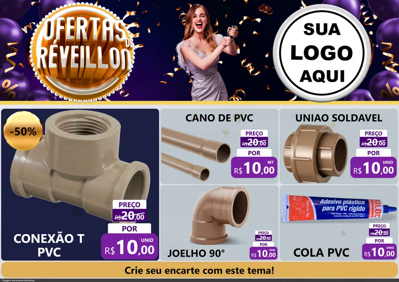 Modelo de Encarte para Encarte A4 Horizontal com o tema Ofertas de Réveillon para Tubos e conexões