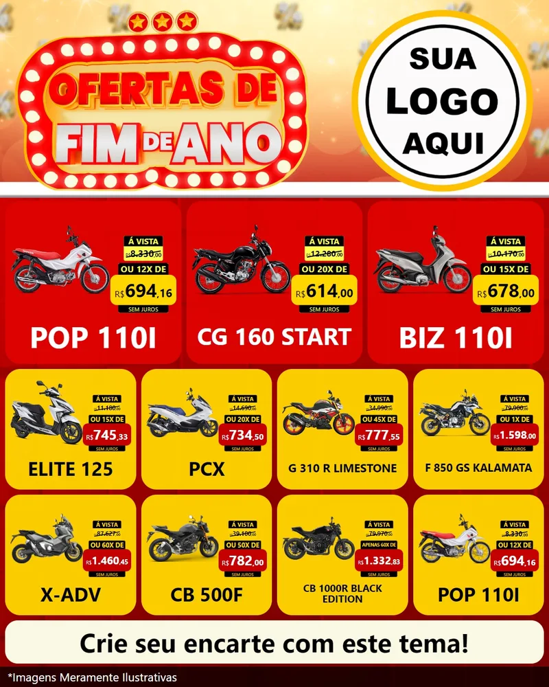 Modelo de Rede Social para Feed Instagram com o tema Ofertas de Fim de Ano para Concessionaria de Motos