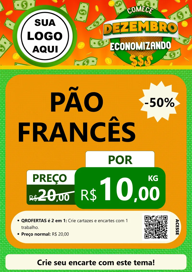 Modelo de Cartaz para Cartaz A4 Vertical com o tema Comece Dezembro Economizando para Padaria