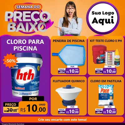 Modelo de Rede Social para Feed Facebook com o tema Semana do Preço Baixo para Produtos para Piscina