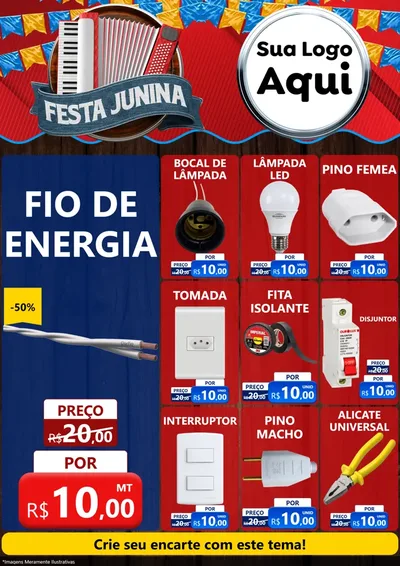 Modelo de Encarte para Encarte A4 Vertical com o tema Festa Junina para Materiais Elétricos