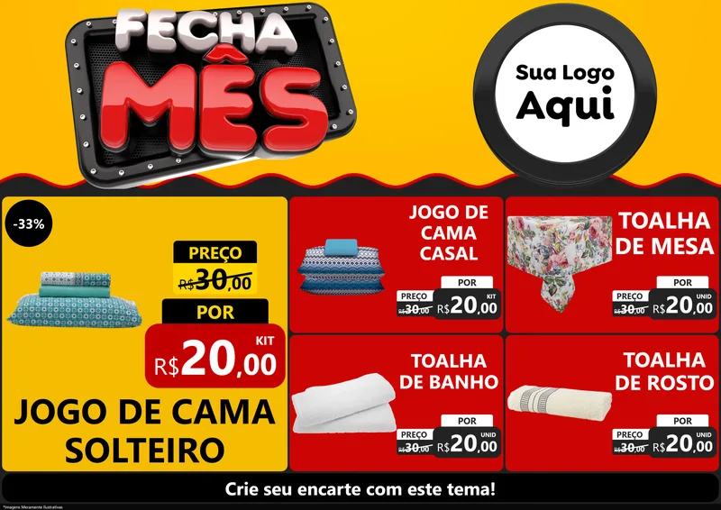 Modelo de Encarte para Encarte A4 Horizontal com o tema Fecha Mês para Cama, Mesa e Banho