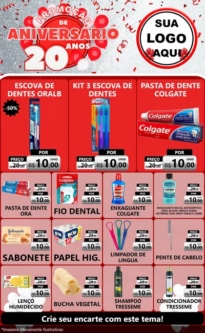 Modelo de Encarte para Encarte Grande com o tema Promoção de Aniversário - 20 Anos para Higiene Pessoal