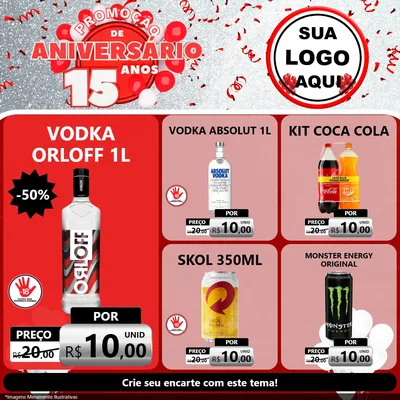 Modelo de Rede Social para Feed Facebook com o tema Promoção de Aniversário - 15 Anos para Distribuidora de bebidas