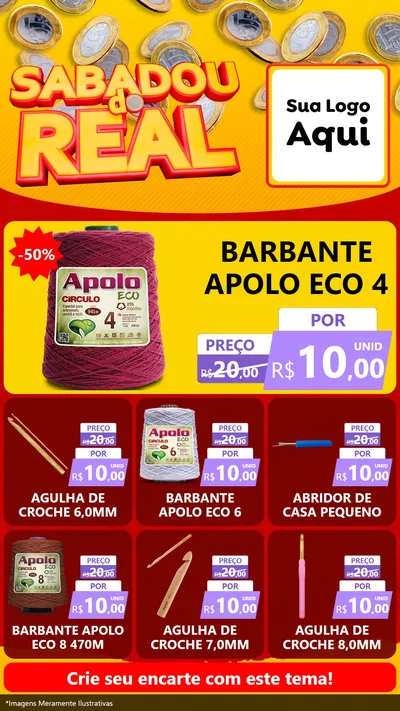 Modelo de Rede Social para Stories com o tema Sabadou do Real para Armarinho e Aviamentos