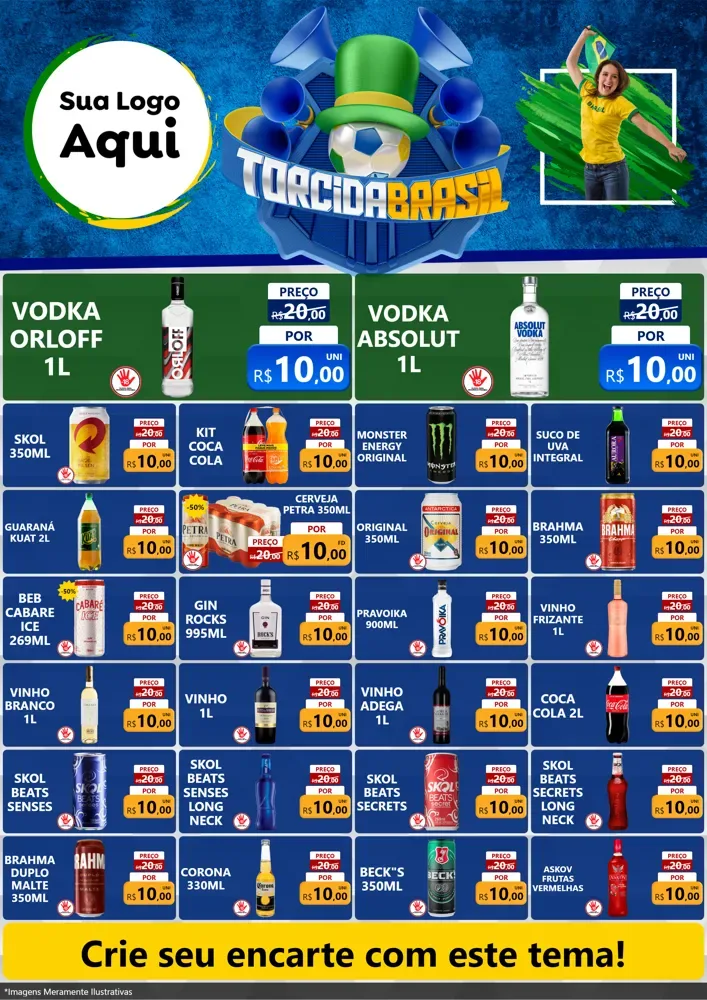 Modelo de Encarte para Encarte A4 Vertical com o tema Torcida Brasil - Copa para Distribuidora de bebidas