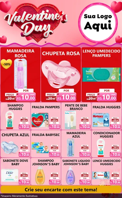 Modelo de Encarte para Encarte Grande com o tema Valentine's Day para Bebês