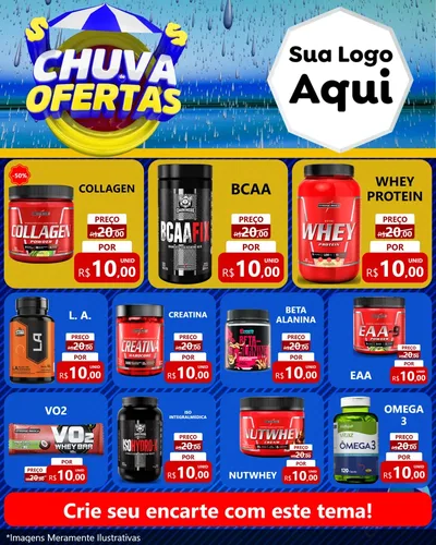 Modelo de Rede Social para Feed Instagram com o tema Chuva de Ofertas para Suplementos alimentares