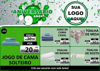 Modelo de Encarte para Encarte A4 Horizontal com o tema Promoção de Aniversário - 9 Anos para Cama, Mesa e Banho