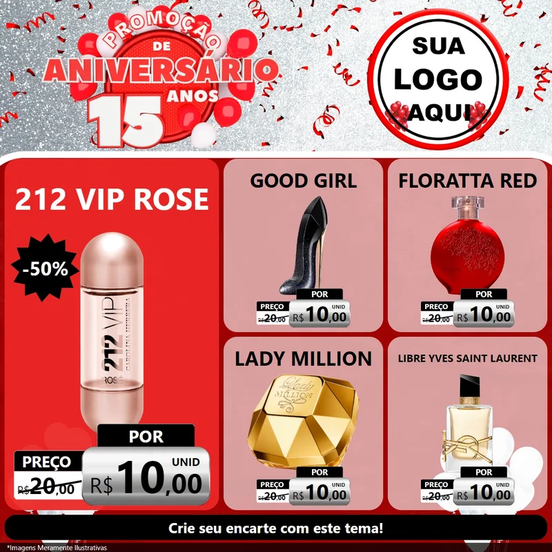 Modelo de Rede Social para Feed Facebook com o tema Promoção de Aniversário - 15 Anos para Perfumes